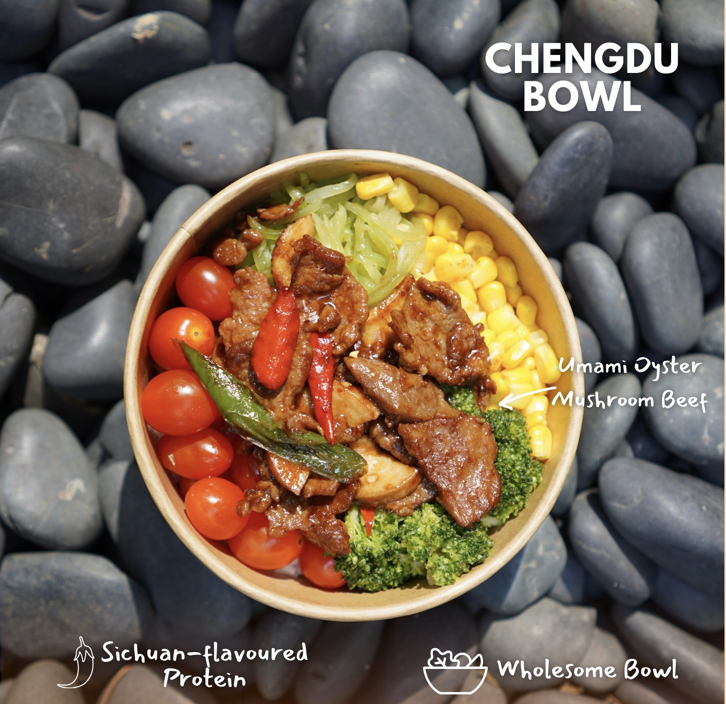 Umami oyster mushroom beef bowl with vegetables